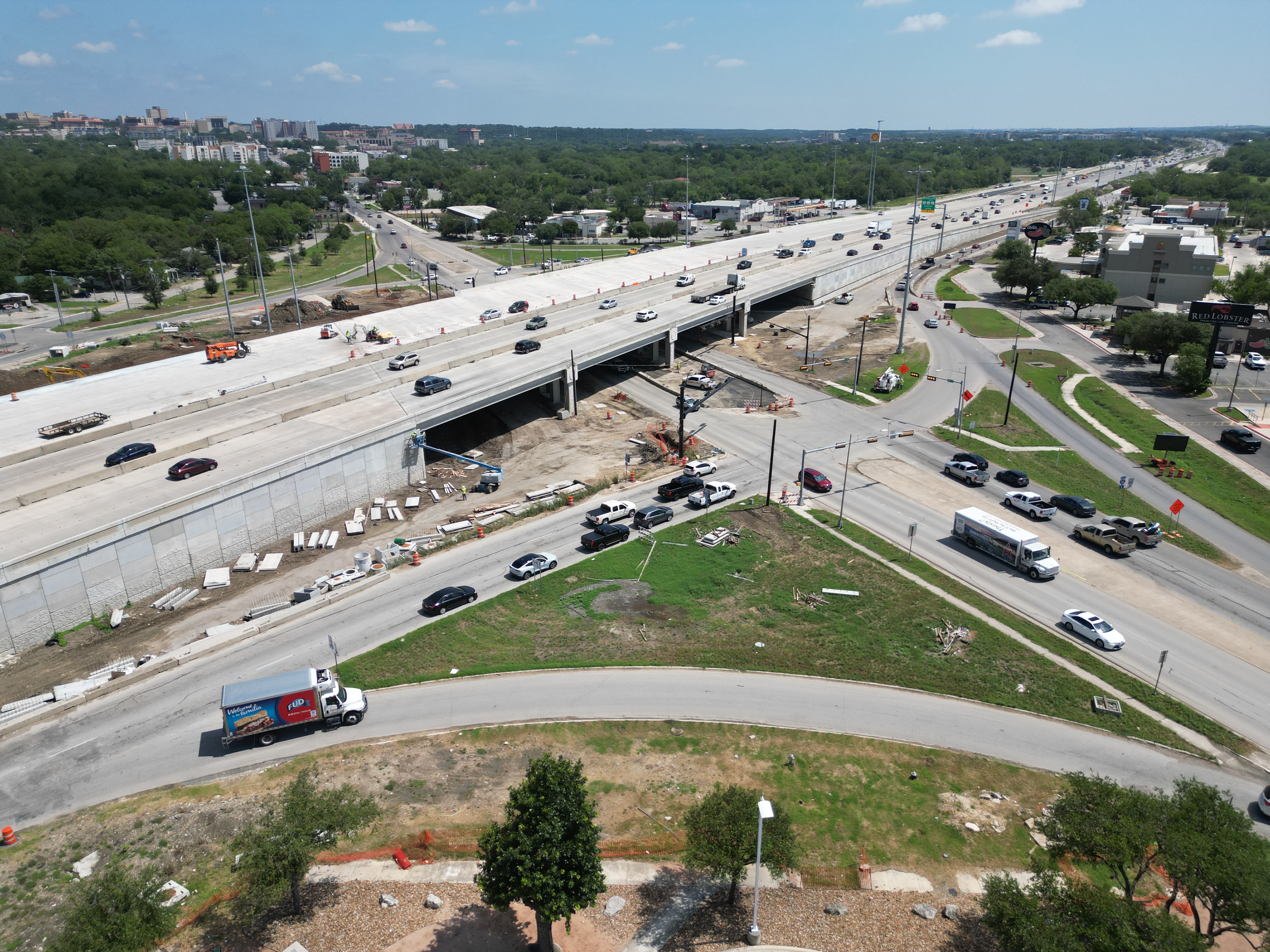 Construction progress at I-35 and SH 123/Guadalupe Street - May 2024